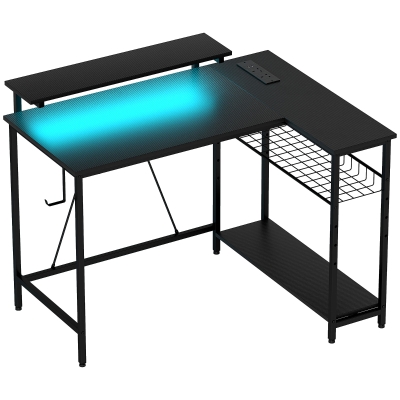 HOMCOM Reversible 'L' Gaming/Work Desk with LED - Black