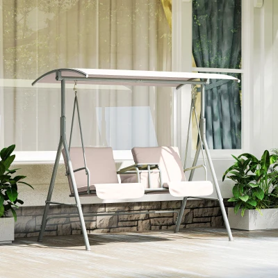 Outsunny Hollywoodschommel, tuinschommel, tweezits schommel met zonnedak, 175 x 112 x 165 cm, Beige