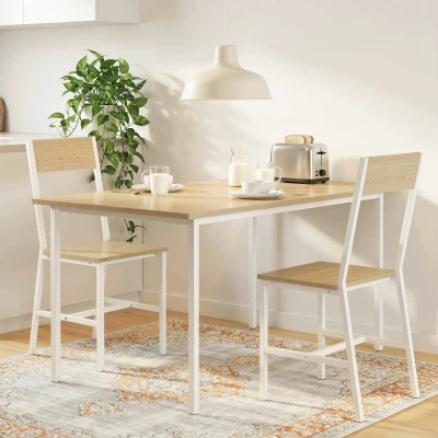 HOMCOM Conjunto de 2 Cadeiras de Jantar Cadeiras de Cozinha Modernas com Encosto Inclinado Estrutura Metálica 36x47x88,3 cm Madeira e Branco