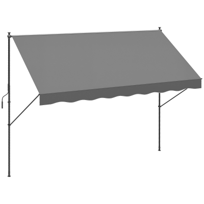 Outsunny Toldo Manual Retrátil Ajustável 300x170x200-290 cm com Manivela Proteção Solar UV40+ para Varanda Jardim Cinza