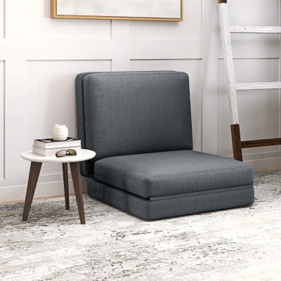 HOMCOM Opvouwbare vloerstoel met kussens, omvormbaar tot gestoffeerde bank, voor woonkamer, gastenkamer, kantoor, 75 x 268 x 18 cm, Donkergrijs