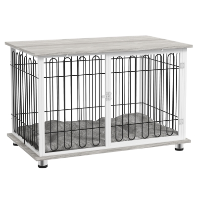 PawHut Dog Crate Furniture End Table with Cushion, Large Dogs
