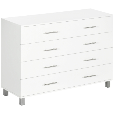 HOMCOM Cómoda com 4 Gavetas Cómoda de Dormitório de Estilo Moderno para Sala de Estar Entrada Corredor 112x38,2x81cm Branco