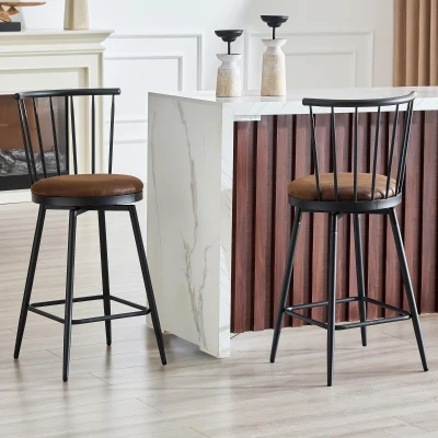 Tabouret de bar style Windsor en métal, Marron