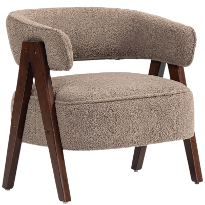HOMCOM Fauteuil Salon Tissu Bouclette Marron 70x64x71cm