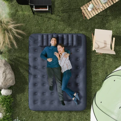 Outsunny Luchtmatras voor 2 Personen, met Handpomp, zacht & duurzaam, 203x152x22cm, Blauw