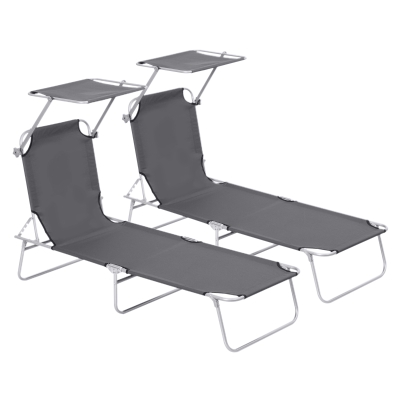 Outsunny 2-Piece Adjustable Sun Lounger Dark Grey