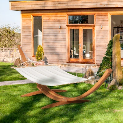 Outsunny Hamac sur Pied Bois 1 Personne Crème Marron 3,92m