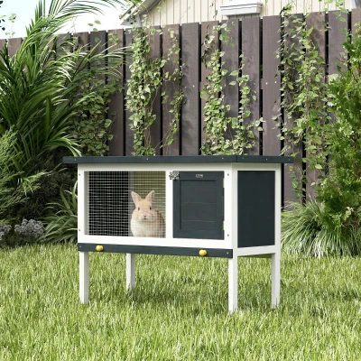 PawHut Clapier sur Pied 90x45x65cm Toit Ouvrant Noir Blanc