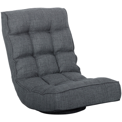 HOMCOM Cadeira de Chão Dobrável Cadeira de Leitura Giratória 360° com Encosto Ajustável em 5 Posições 58x107x79 cm Cinzento