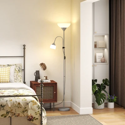 HOMCOM Lampadaire Salon 2 Têtes Métal E27/E14 Noir