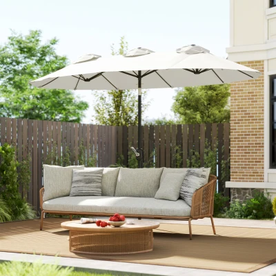 Outsunny Ombrellone da Giardino Doppio con Manovella Bianco