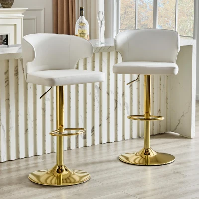 Lot de 2 tabourets de bar avec dossier, Blanc