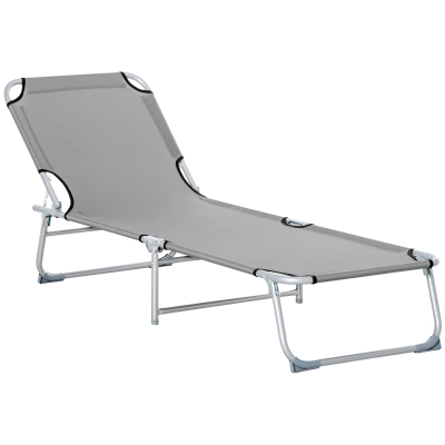 Outsunny Reclining Sun Lounger Folding Camping Bed Grey