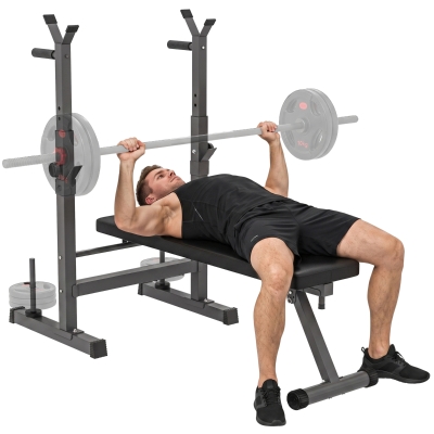 HOMCOM Adjustable Foldable Weight Bench with Barbell Rack