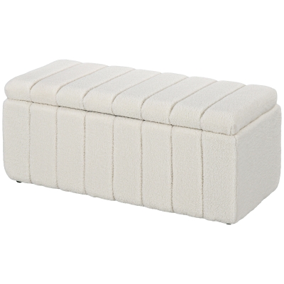 HOMCOM Opbergbank met Zacht Teddypluche, Gestoffeerde Bank met Houten Frame, Bedbank met Opbergruimte, Schoenenbank voor Slaapkamer, Woonkamer en Hal, 102 x 45 x 46 cm, Crèmewit