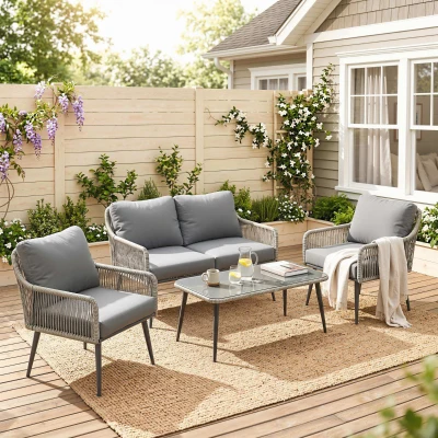 Outsunny Rattan 4-Piece Patio Furniture Set with Table