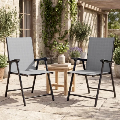 Outsunny Folding Garden Dining Chairs Set of 2, Light Grey