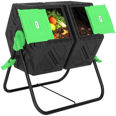 Outsunny 130L Dual Chamber Compost Bin with Steel Legs