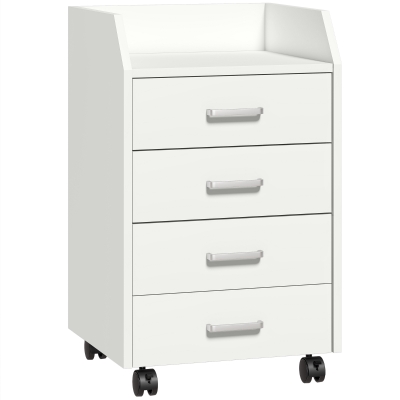 Vinsetto Mobile Cassettiera Ufficio con 4 Cassetti e Ruote Bianco