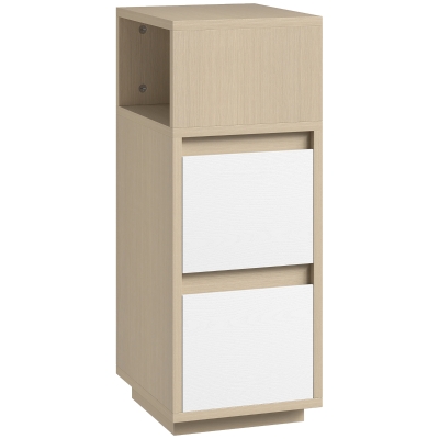 HOMCOM Slim Bedside Cabinet 2-Drawer Wood Natural Finish