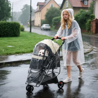 PawHut Opvouwbare Huisdierenbuggy met Regenhoes, 2 Drankhouders, Blauw + Khaki
