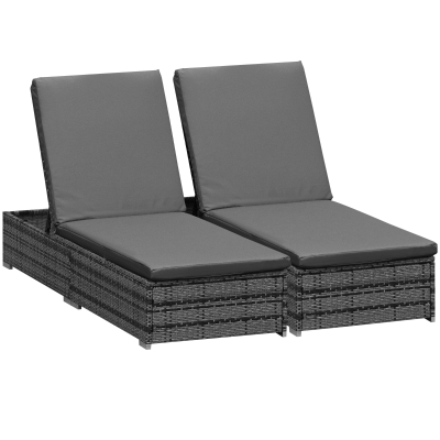 Outsunny Rattan Sun Loungers with Cushion, Set of 2, Grey