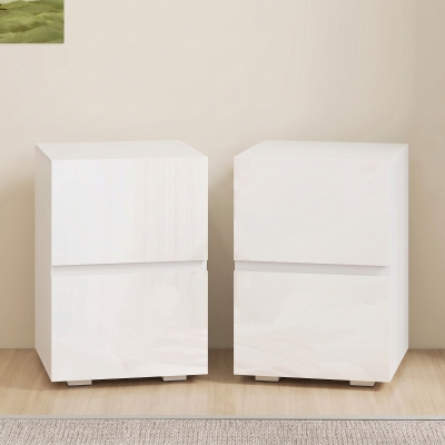 HOMCOM Tables de Chevet 2 Tiroirs Haute Brillance Blanc Chambre