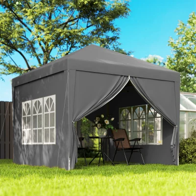 Outsunny Tenda de Jardim com Paredes Laterais Amovíveis Janelas Porta com Fecho de Correr e Bolsa de Transporte 295x295x196-258 cm Cinzento