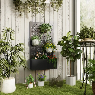 Outsunny Jardinière Treillis Métal Noir 61x23x113 cm Plantes Grimpantes