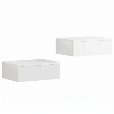 HOMCOM 2-delig set nachtkastjes, wandmontage ontwerp, lade, voor slaapkamer, spaanplaat, Wit