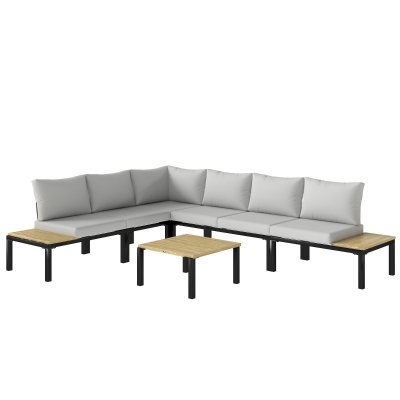 Outsunny Salon Jardin 6pcs Canapé Lit Modulable Table Basse Gris