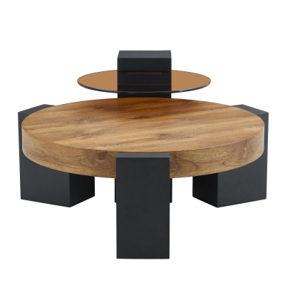 Table basse ronde moderne à 2 niveaux, Couleur naturelle