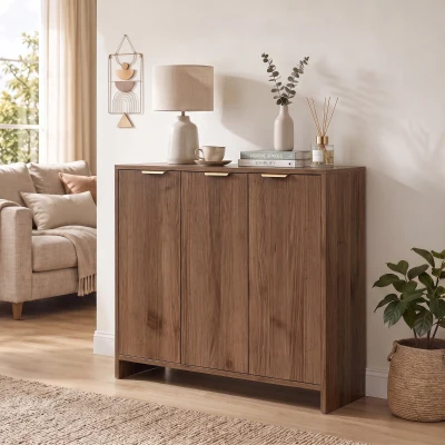 HOMCOM Sideboard Cabinet Modern 3-Door Storage Brown