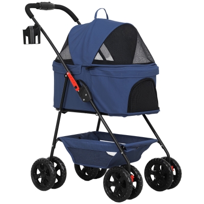 PawHut Passeggino per Cani 3 in 1 Pieghevole con Cestino Blu