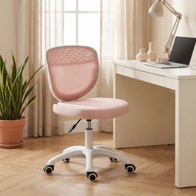 HOMCOM Mesh Office Chair Adjustable Swivel Armless Pink
