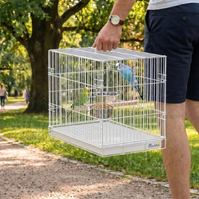 PawHut Foldable Bird Cage Portable with Perch 49x31x40cm Black
