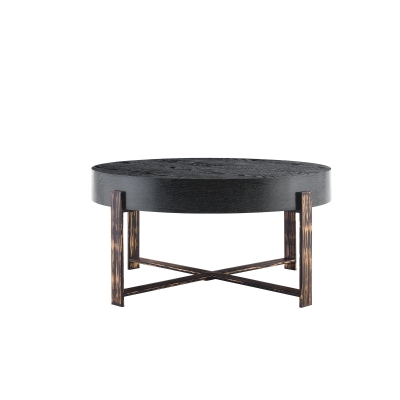 Table basse ronde style rétro‑industriel, Noir
