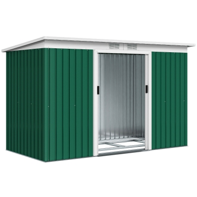 Outsunny Abri de jardin 3,6 m² 280 x 130 x 172 cm kit de fondation porte coulissante ventilations acier galvanisé vert foncé