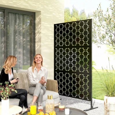 Outsunny Metal Privacy Screen Outdoor Divider Black
