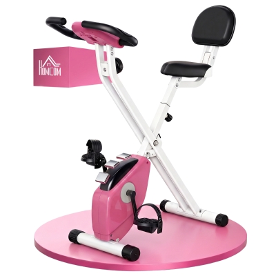 HOMCOM Vélo Fitness Pliable Rose 8 Niveaux Dossier Réglable