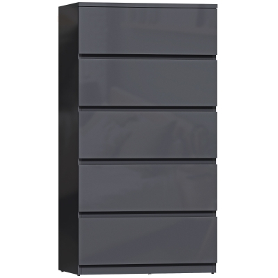 HOMCOM Commode 5 Tiroirs Gris Brillant 53x34x100 cm