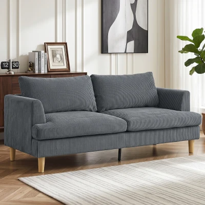 HOMCOM Sofá de 3 Lugares Revestido em Veludo Almofadas Espessas com Molas Assento Largo 2 Almofadas 188x80x86 cm Cinzento Escuro