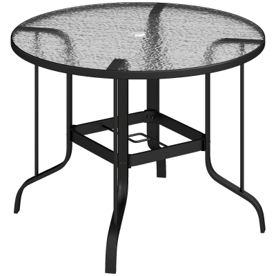 Outsunny Tavolino da Giardino Rotondo con Foro da Ombrellone Nero