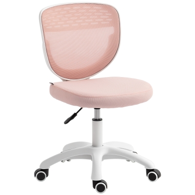 HOMCOM Mesh Office Chair Adjustable Swivel Armless Pink