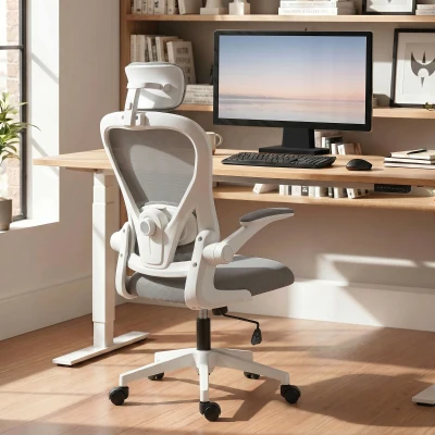 HOMCOM Silla de Escritorio de Malla Transpirable con Altura Ajustable Reposacabezas y Soporte Lumbar Ajustables Gris
