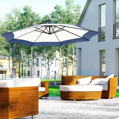 Outsunny Ombrellone da Giardino 3x2 m a Braccio Blu e Crema