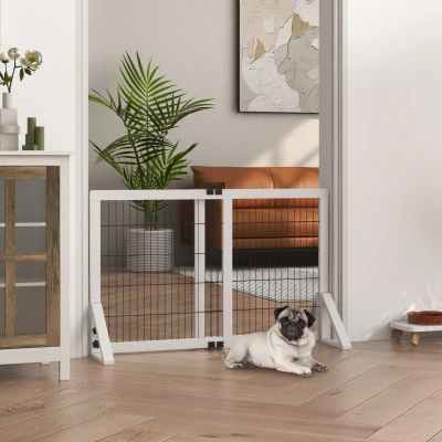 PawHut Barrière Chien Réglable 63-106cm Bois Acier Blanc