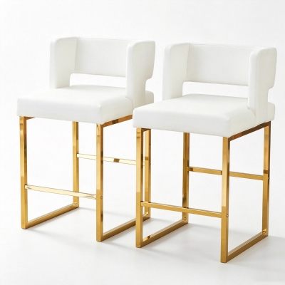 Lot de 2 tabourets de bar nordiques, Blanc+Or