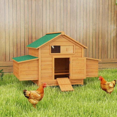 PawHut Poulailler Bois 4 Poules Toit Ouvrable Tiroir Jaune